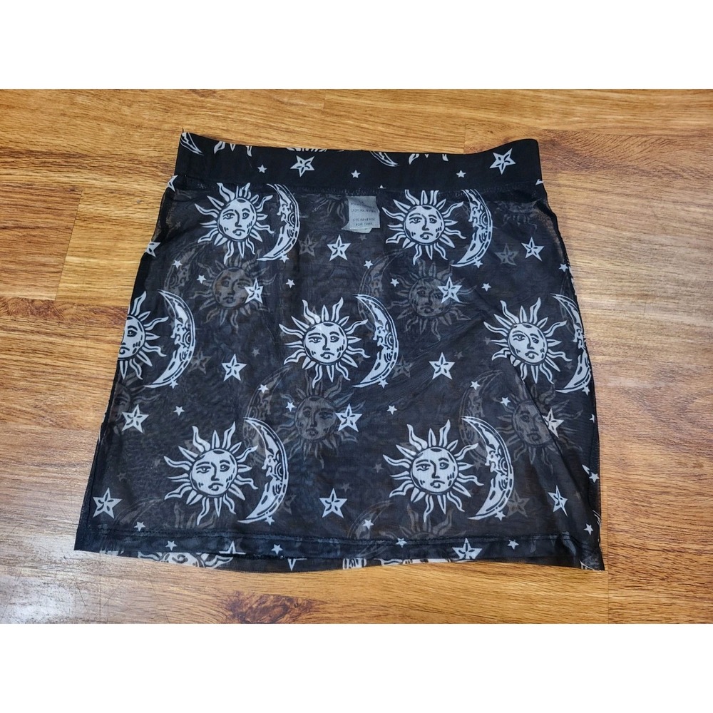 Iheartraves Size M Black Sheer Celestial Mini Skirt